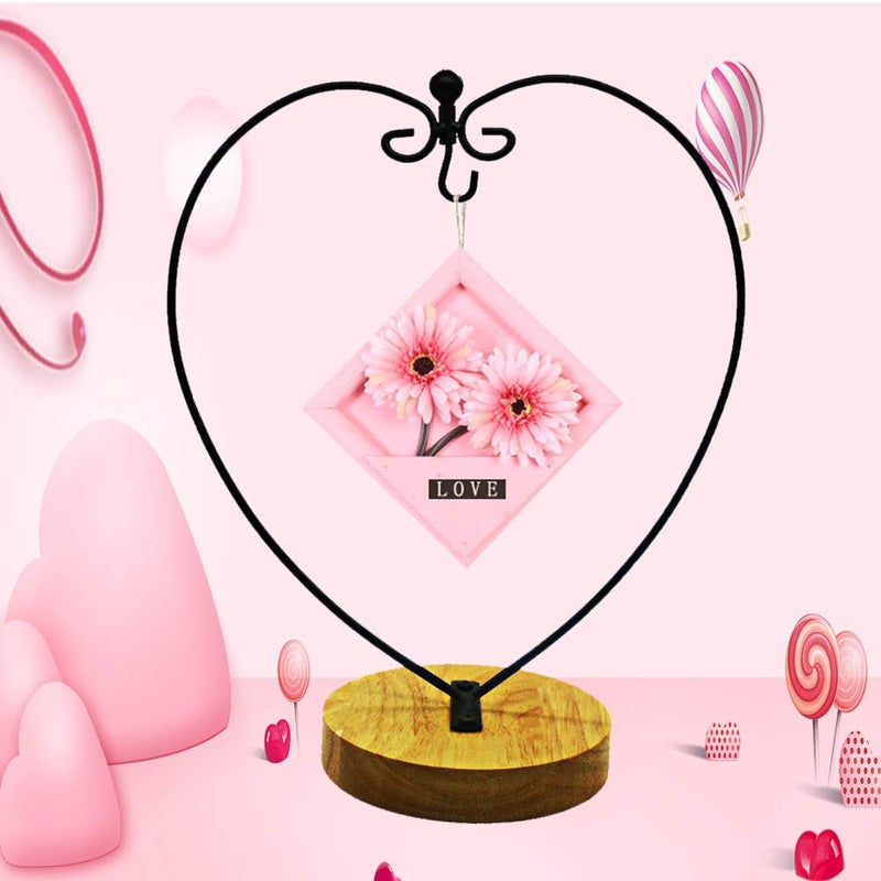 WAJJ Ornament Display Stand for Hanging Glass Terrarium Wood Base Creative Decoration for Home Garden Wedding Party Festival (Heart) - Image 3